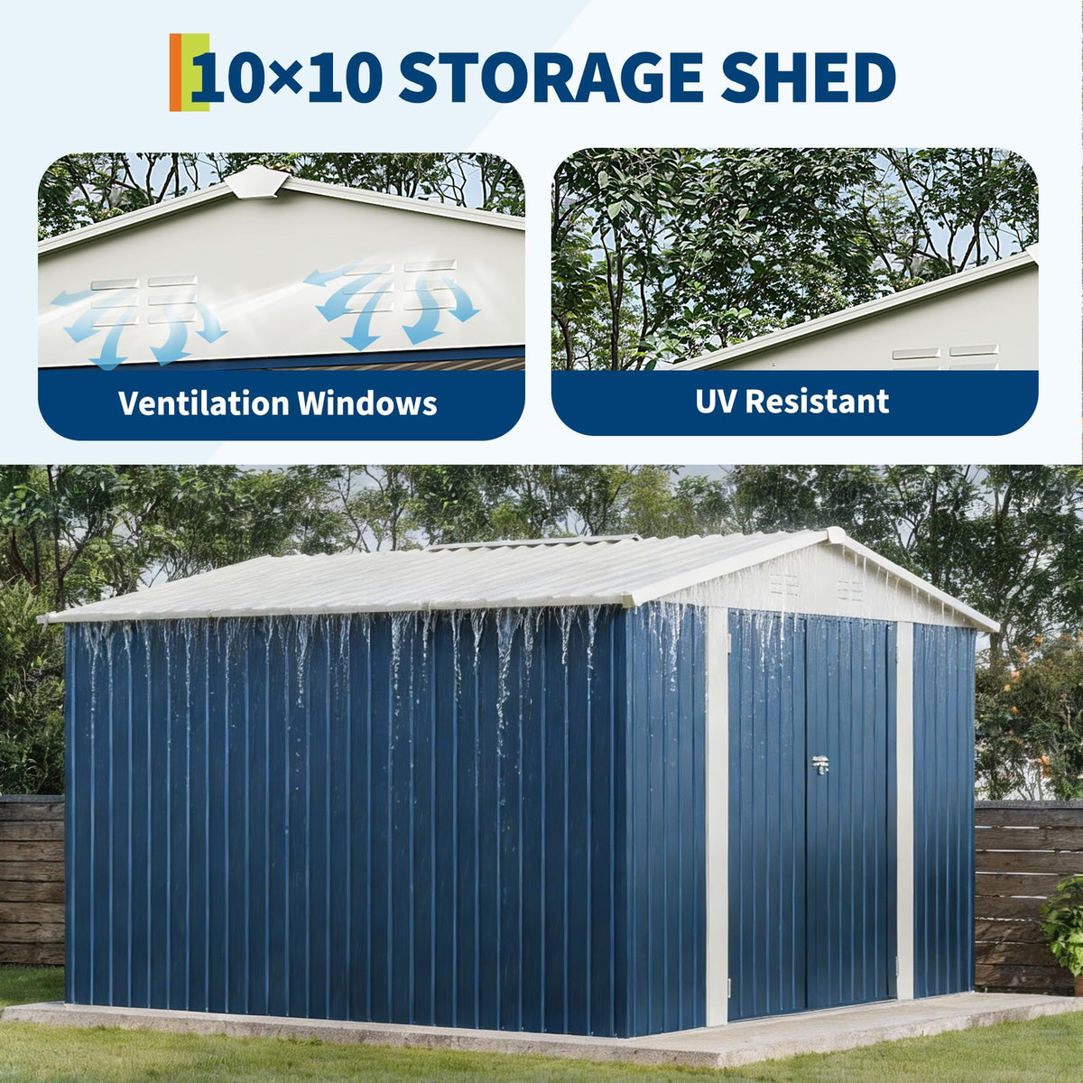 10 X 10 FT Outdoor Storage Shed,Metal Garden Sheds&Outdoor Storage, Lockable Gable Roof Garden Tool Shed, All-Weather Resistant Storage Unit for Bikes, Ladders, Patio Supplies & Garden Essentials