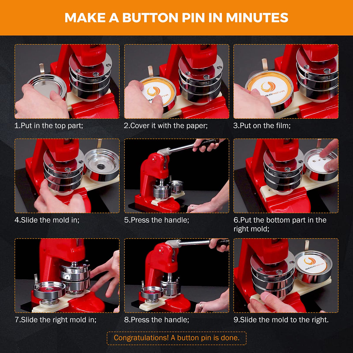 BEAMNOVA 1000 Sets of Round Button Maker Supplies 25mm / 0.98 in (Approx. 1 inch) for Round Pin Maker, Plastic Clip Bottom & Tinplate Top with Transparent Film, Machine NOT Included