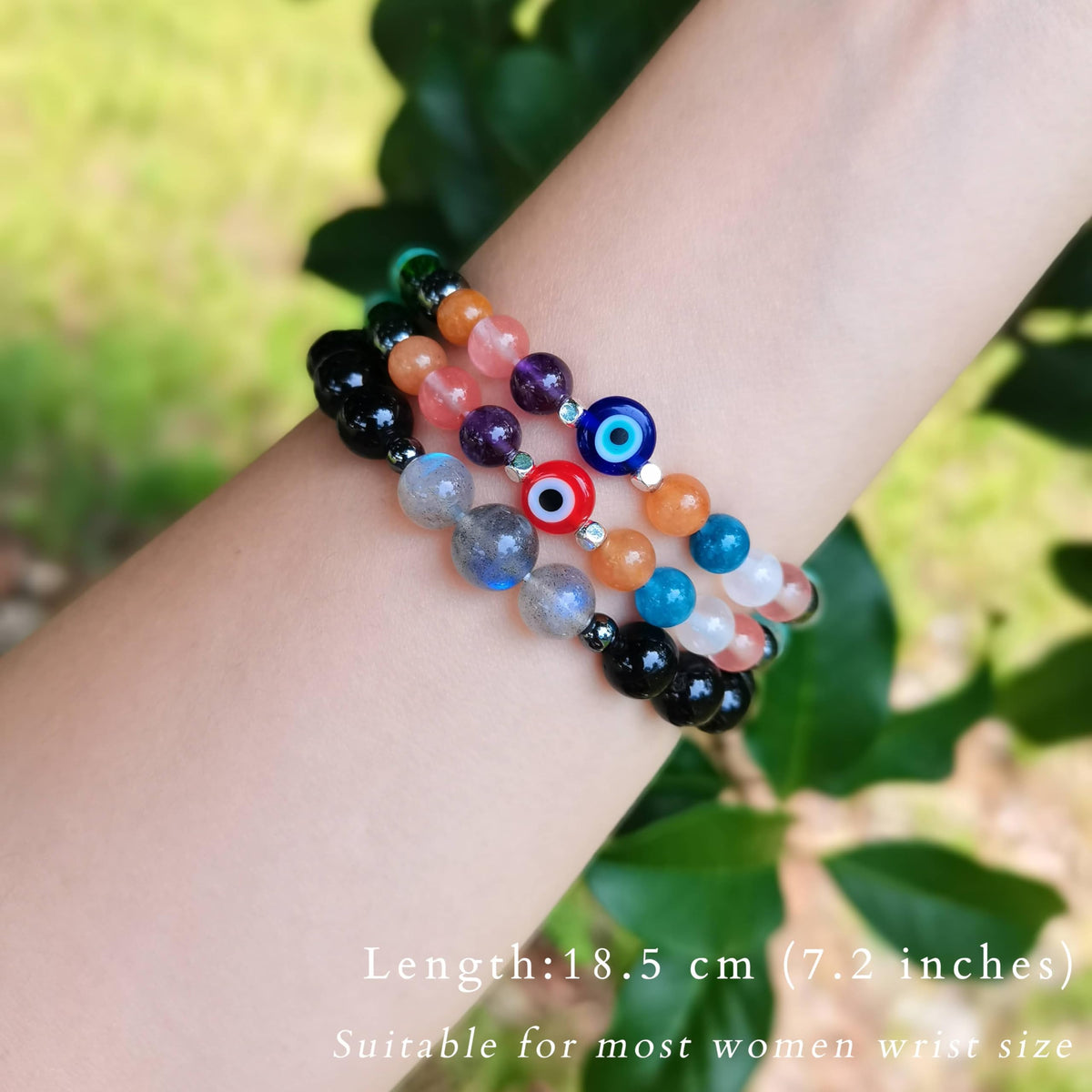 DLYFNVEV Evil Eye Bracelet Protection Healing Crystal Beaded Colorful Bead Rainbow Good Luck Natural Stone Boho Bohemian Jewelry Gifts