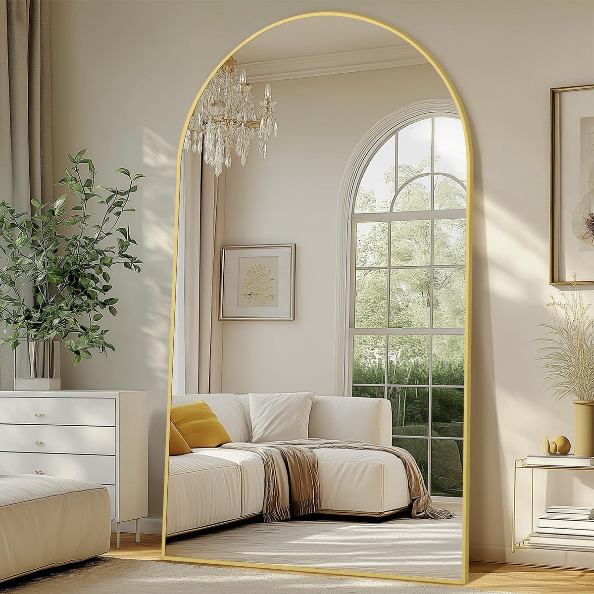 Oversized Floor Mirror Full Length 82"X44", Extra Large Arched Full Length Mirror with Stand, Tempered Glass Gold Standing Mirror for Bedroom Living Room Clothing Store Gym, Aluminum Alloy Frame