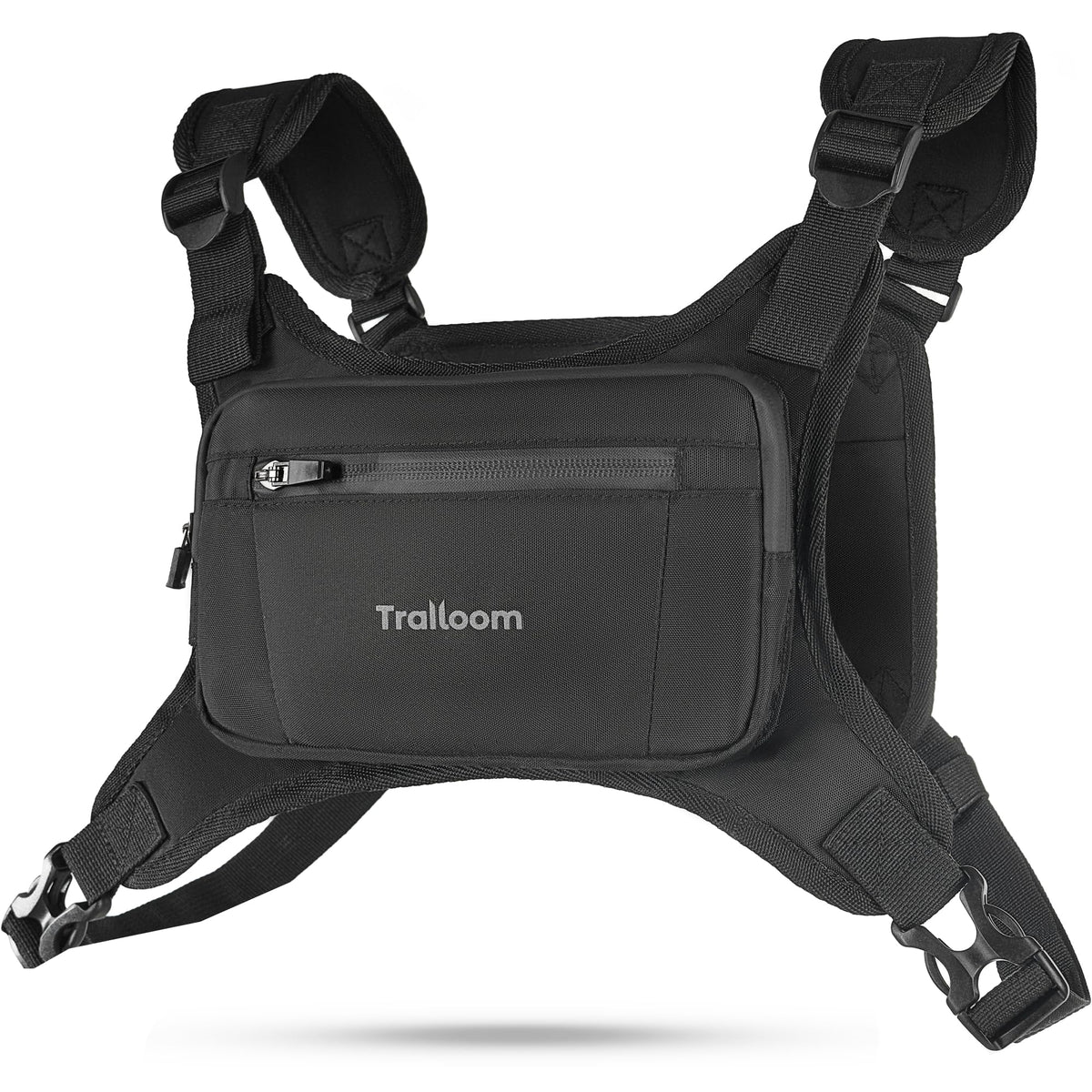 Trailoom Running Chest Pack, Reflective Vest, Water Repellent, Phone Holder, Men & Women, Workout Bag for Runners, Cycling, Biking, EDC Pouch, Jogging Carrier, Hidden Pocket, Lightweight (Black)