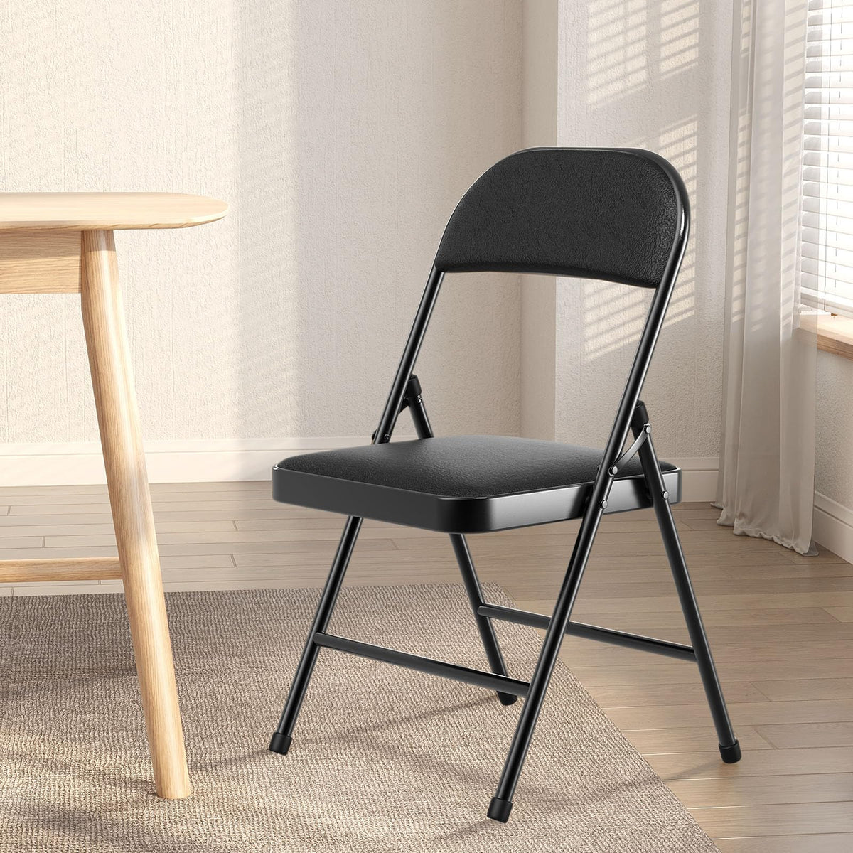 Nazhura 4 Pack Folding Chairs with Padded Vinyl Cushion Chairs with Comfortable Cushion and Durable Steel Frame for Home and Office, for Indoor and Outdoor Events (Black Vinyl Padding 20 Pack)
