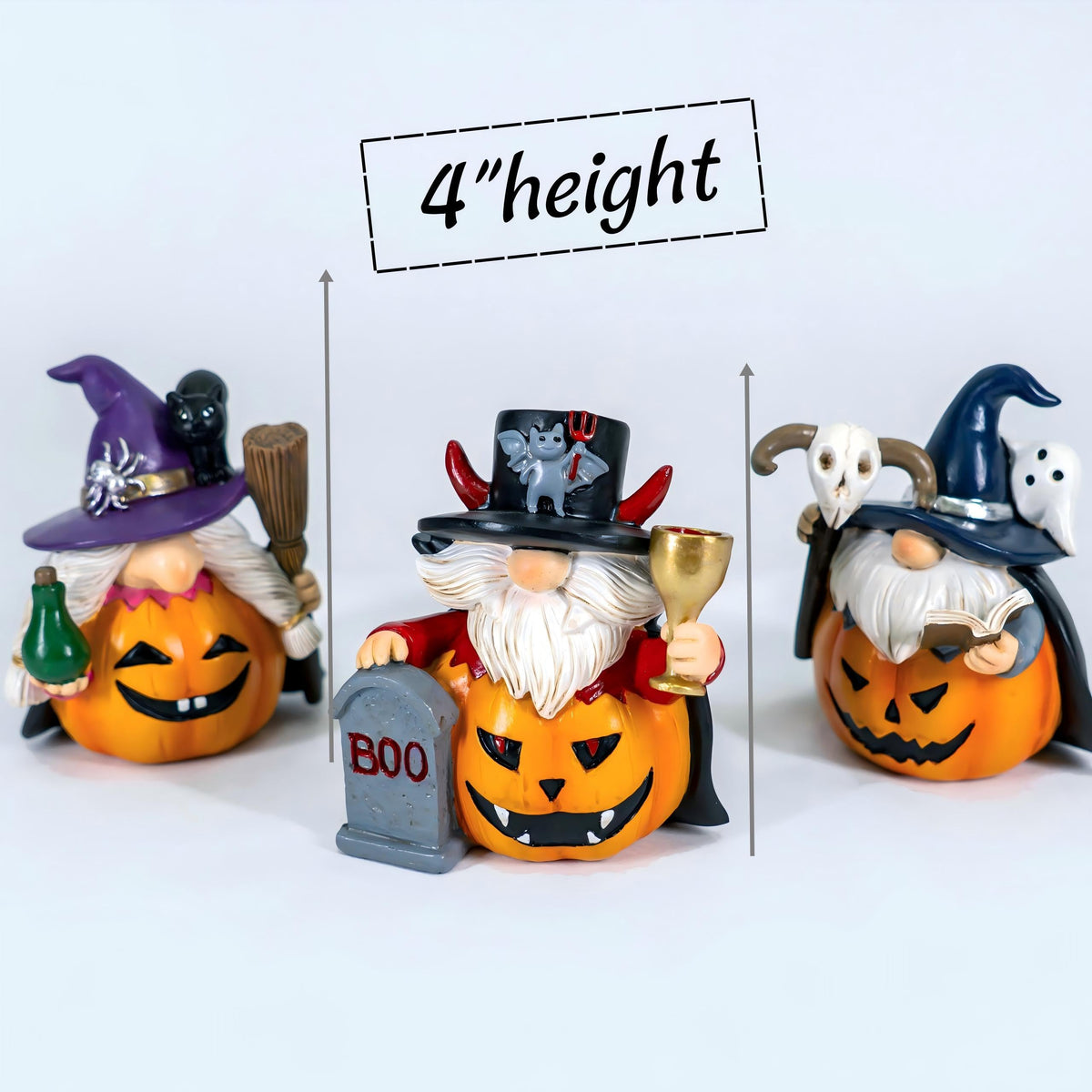 WZAPPKEW 3PCS Halloween Gnomes Figurines Decor Pumpkin Themed Handmade Resin Gnome Halloween Decor Vampire Wizard Witch Gnomes Gifts for Women Home Decor Statue for Tier Tray (Pumpkin)