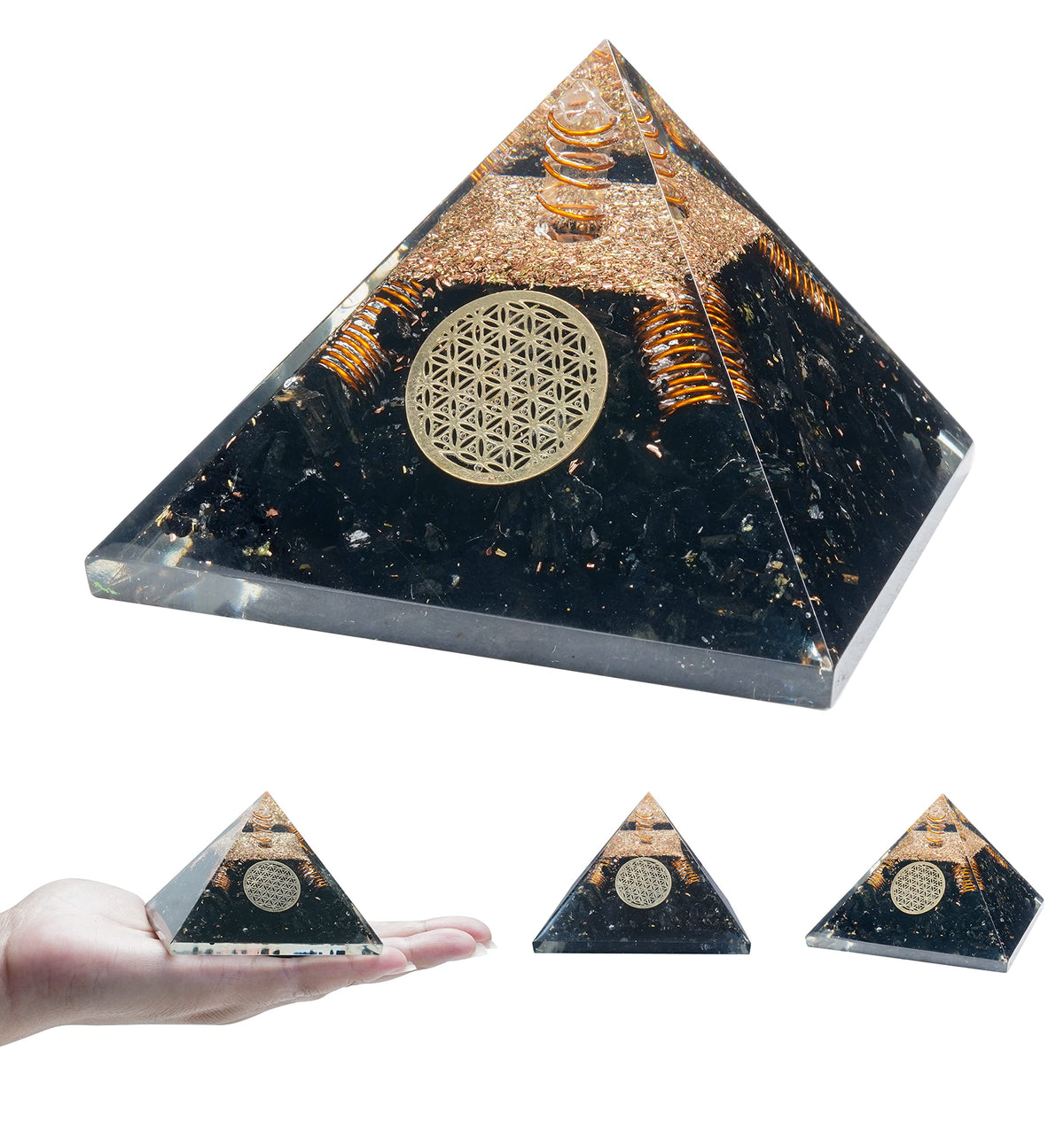 Crocon 55mm orgone Pyramid Black Tourmaline Protection Crystals Reiki Healing Stones, organite Pyramid for Good Luck Gift for Women Men Gemstone Crystal Chakra Charm orgonite Collection