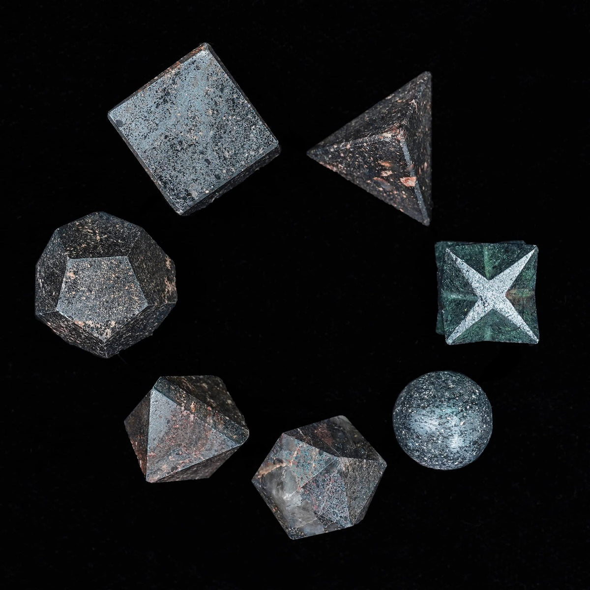 Crocon Hematite 7 Pcs Platonic Solid Sacred Stones Geometry Set for Reiki Healing Chakra Stone Balancing Crystal Cleansing Spiritual Money Good Luck Decor Size: 15-20 mm