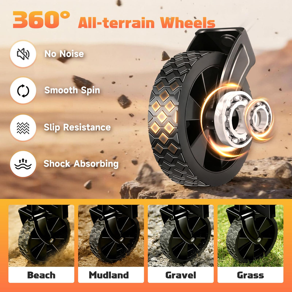 360lbs Foldable Wagon Cart Collapsible - Heavy Duty All-Terrain Portable Lightweight Folding Utility Carts with Wheels, Large Capacity Portable Grocery & Beach Trolley for Shopping, Camping and Sports