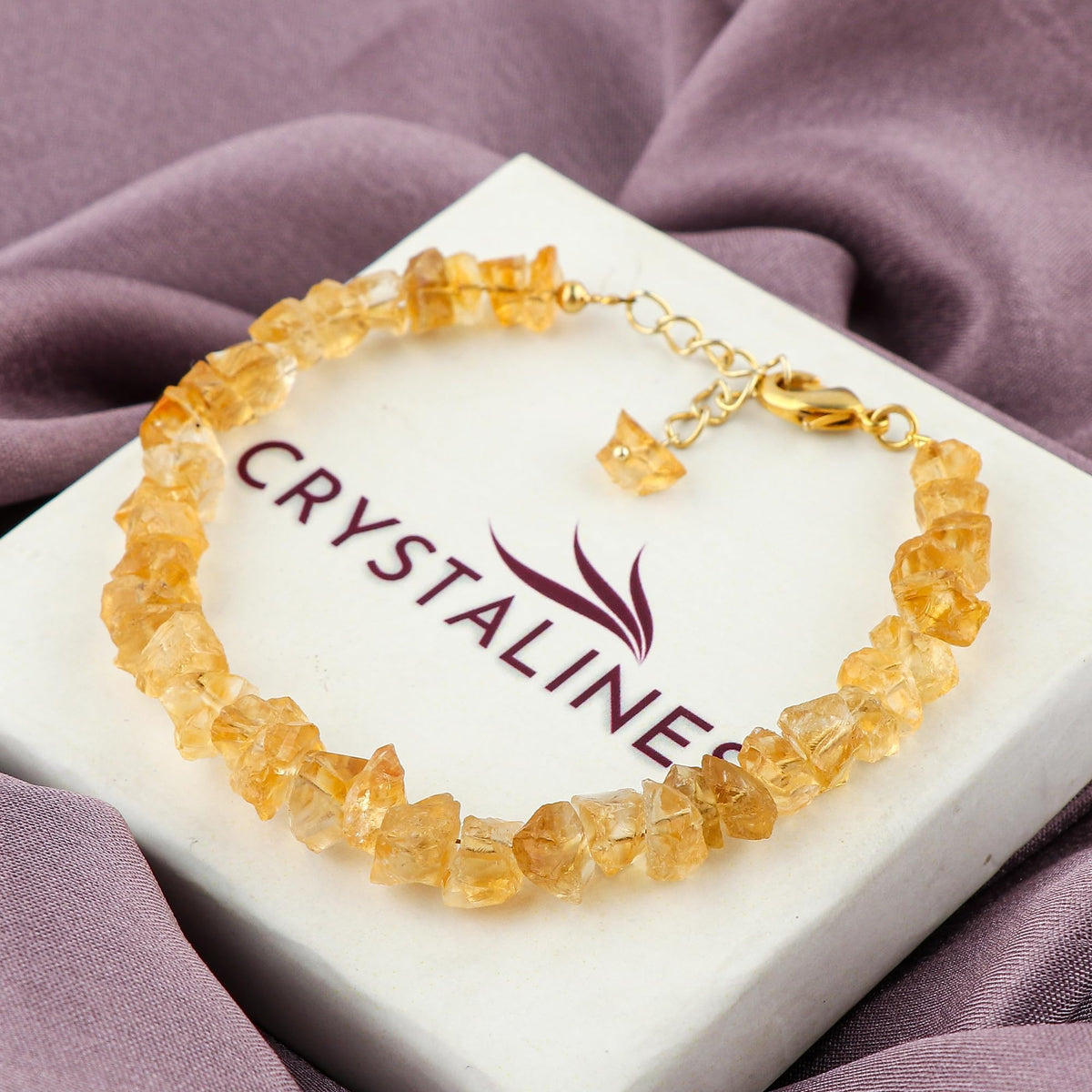 CRYSTALINES Natural Raw Yellow Citrine Gemstones Bracelet, Assorted Rough Stones, Healing Crystals, Handmade Hypoallergenic Jewelry for Women, November Birthstone, Gold Plated Chain 7+1inch