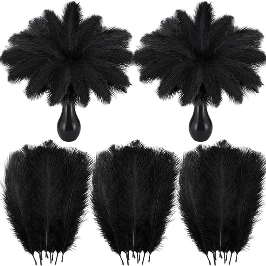 Crowye 100 Pcs Ostrich Feathers Bulk for Centerpieces Craft Ostrich Feathers for Masquerade Vase Wedding Party Home Costume Decorations (6-8 Inch,Black)