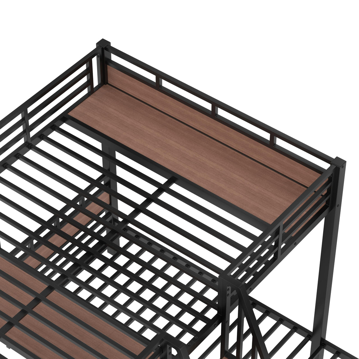 Bellemave Queen Over Twin & Twin Bunk Bed with Shelves, Metal Triple Bunk Beds with Safety Guardrails and Underbed Storage, Heavy-Duty 3 Bunk Beds for Kids, Teens, Adults, No Box Spring Needed, Black
