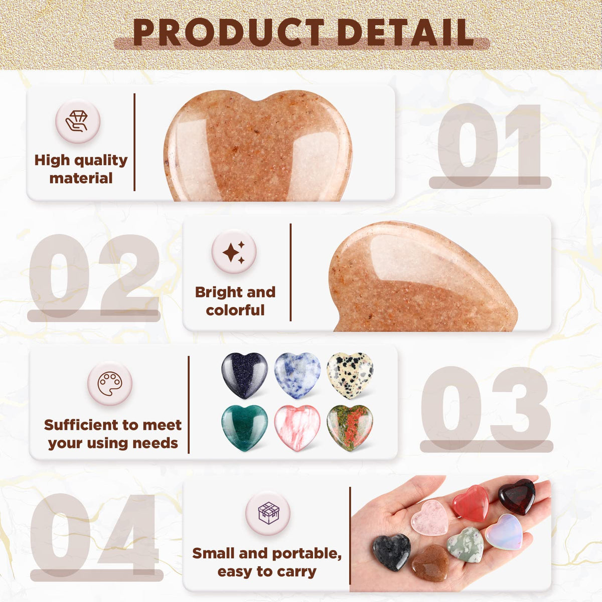 Nuenen 24 Pcs 1 Inch Mother's Day Natural Heart Stones Bulk 25mm Love Healing Crystals Gemstones Pocket Polished Palm Worry Chakra Stones for Stress Reiki Balancing Yoga Meditation