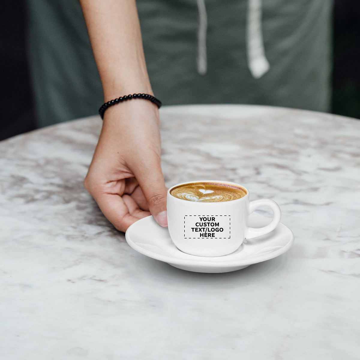 Custom Porcelain Espresso Cups with Saucer 2.5 oz. Set of 50, Personalized Bulk Pack - Perfect for Coffee, Tea, Espresso, Hot Cocoa, Other Beverages - White