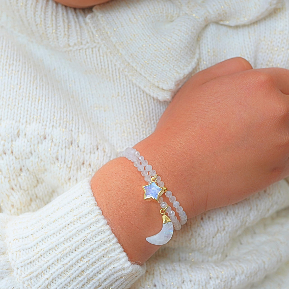 Moonstone Bracelet Birthday Gift for Girls, Toddler Bracelet with Certified 925 Sterling Silver 18K Gold Vermeil Moonstone Crystal Star Charm
