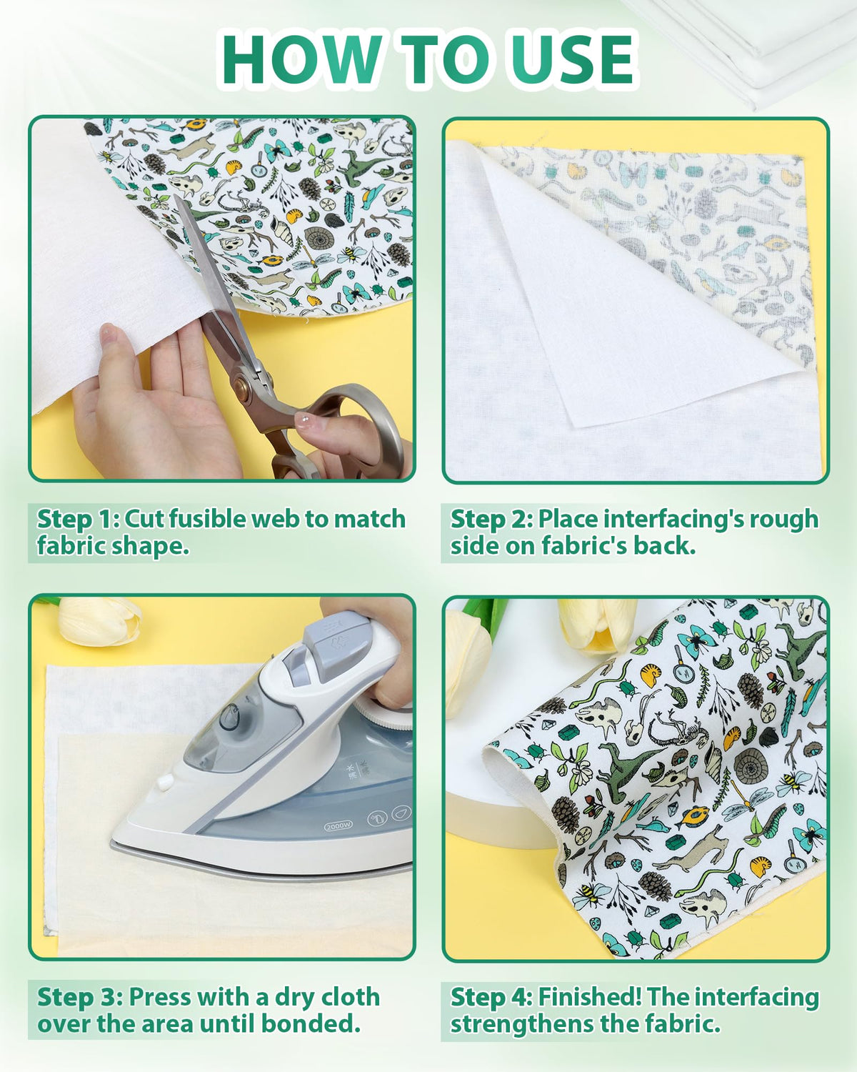 PLANTIONAL Woven Cotton Iron-On Fusible Interfacing: 44 inch X 2 Yards White Medium Weight 100% Cotton Single-Sided Interfacing for t-Shirt Quilts Blouses Dress Shirts Collars DIY Crafts Supplies