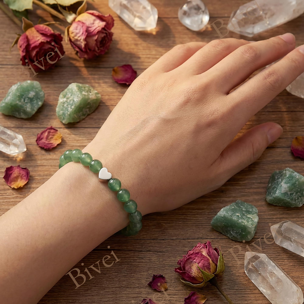 Bivei 6mm Green Aventurine Crystal Stretch Bracelets for Women, Handmade Natural Stone Beaded Bracelet, Yoga Protection Jewelry Gift