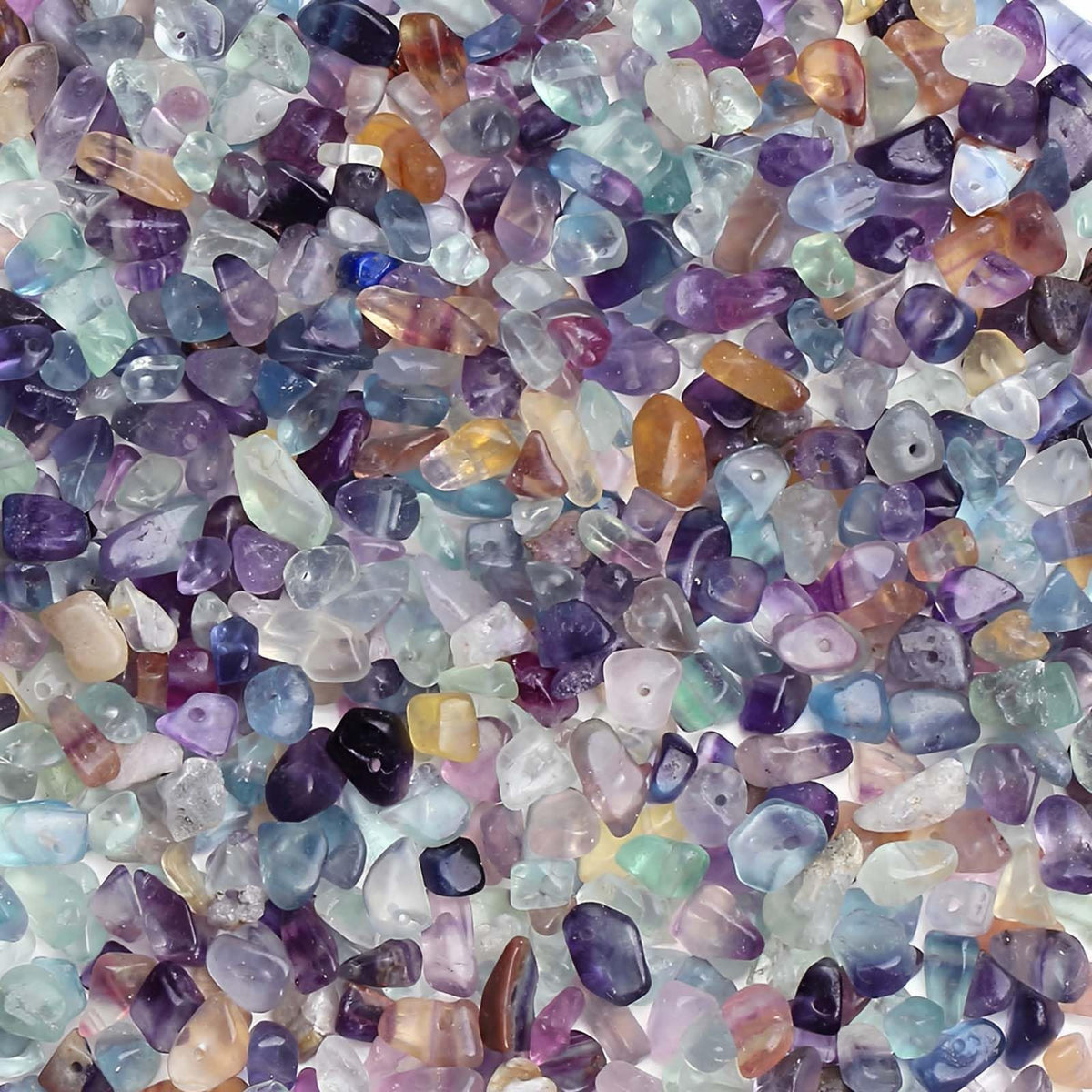 200pcs Natural Chip Stone Beads Gemstone Healing Crystal Loose Rocks Bead Irregular Glass Seed Charm Beads Drilled DIY for Jewelry Bracelet Necklace Earrings Making Crafting Supplies (Color, 5-8mm)