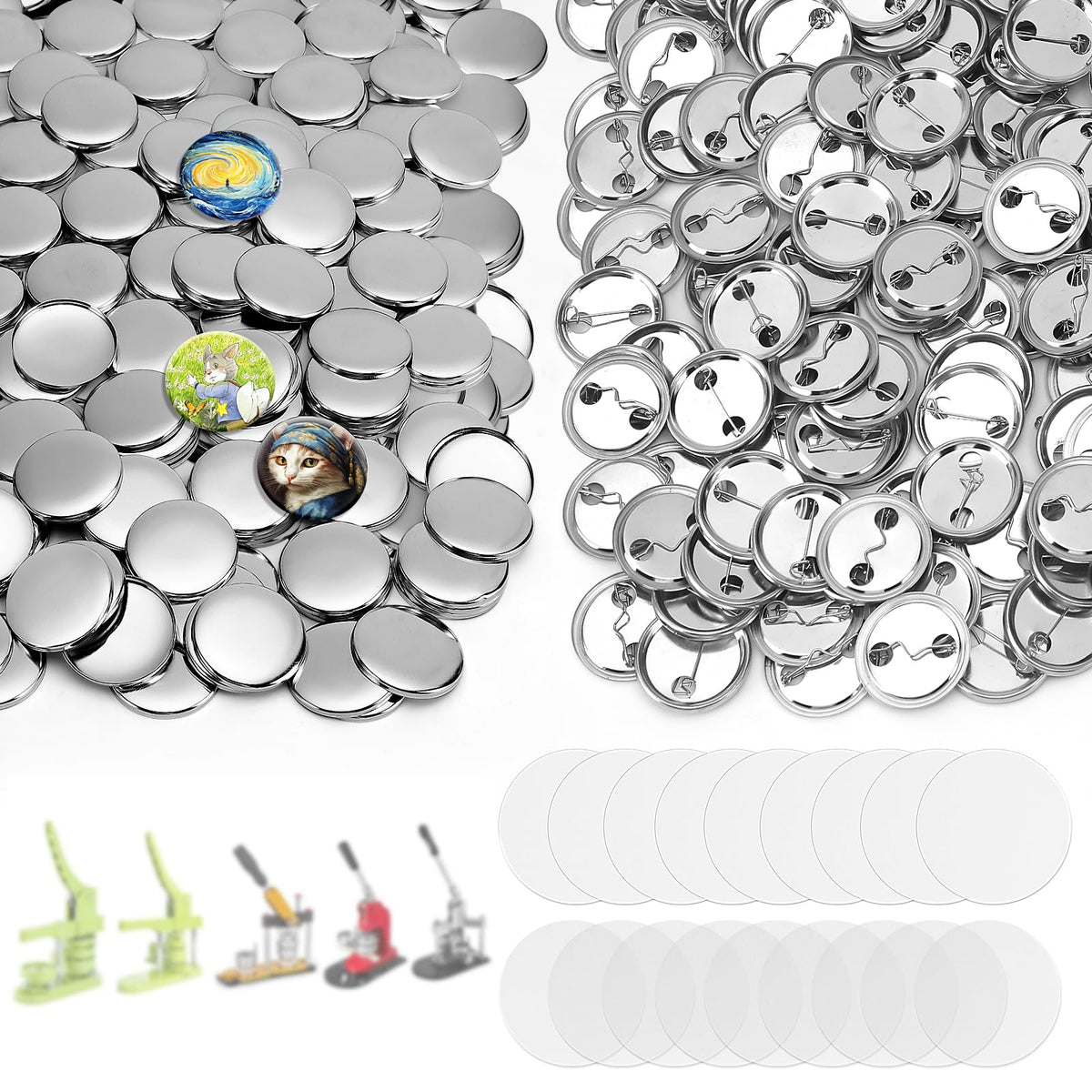 KUNTAERY 200Set 1.26 Inch Button Maker Supplies, 32mm Button Supplies Parts, Approx. 1.25 Inch Metal Blank Badge Parts with Blank Paper for Maker Machine Pin Maker Press