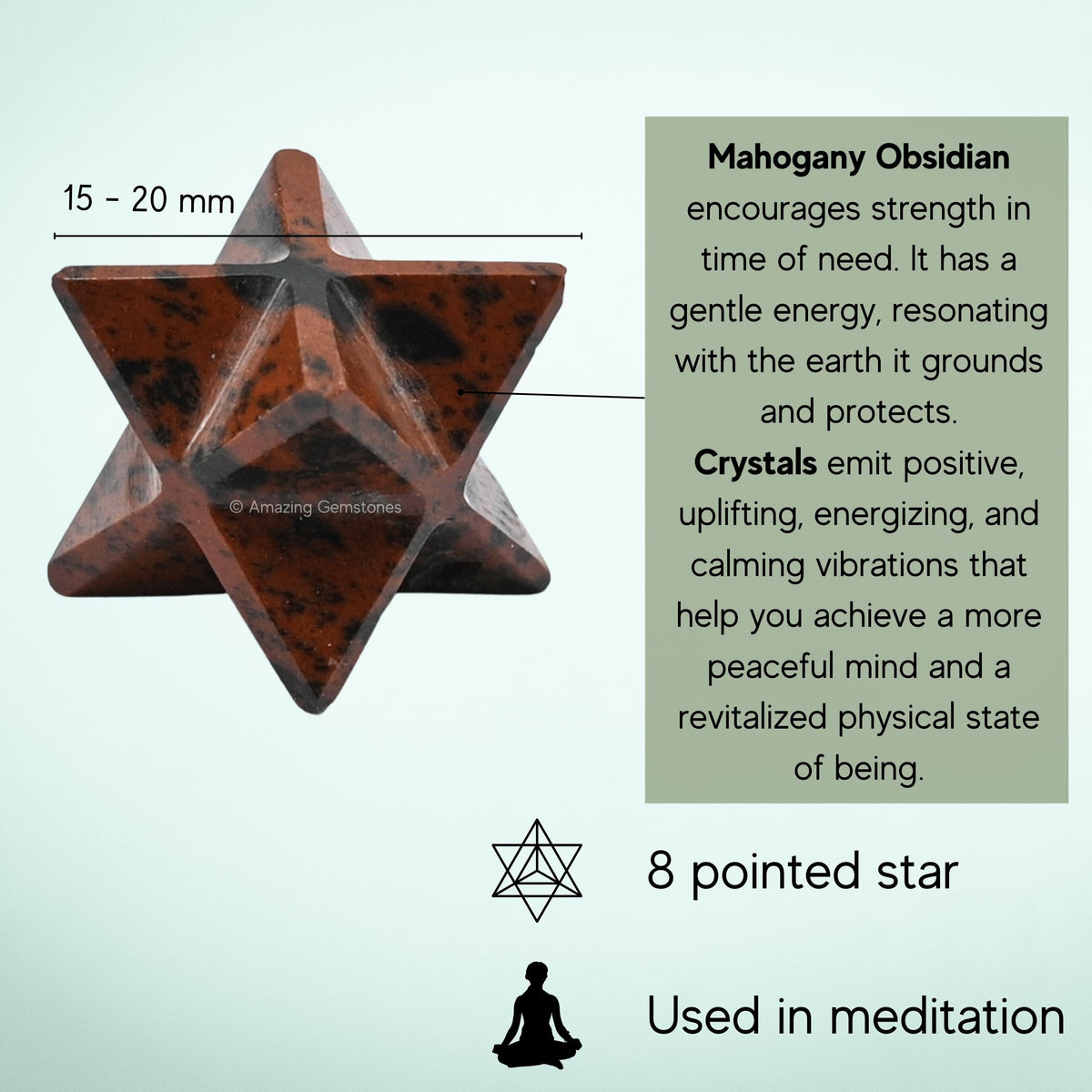 Amazing Gemstone Mahogany Obsidian Merkaba Crystal - 0.75 Inches Metaphysical Merkaba Star for Meditation - Energetic Tetrahedron Crystal and Healing Stones for Spiritual Growth and Healing (15-20mm)
