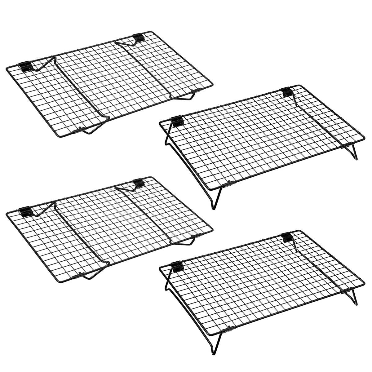 Ckhoid 4 Pcs Cooling Racks for Cooking and Baking, 13.4 x 9.4 Inch Carbon Steel Cookie Cooling Racks, Stackable Baking Rack for Oven Cooking Cooling Roasting Making Jerky (Black)
