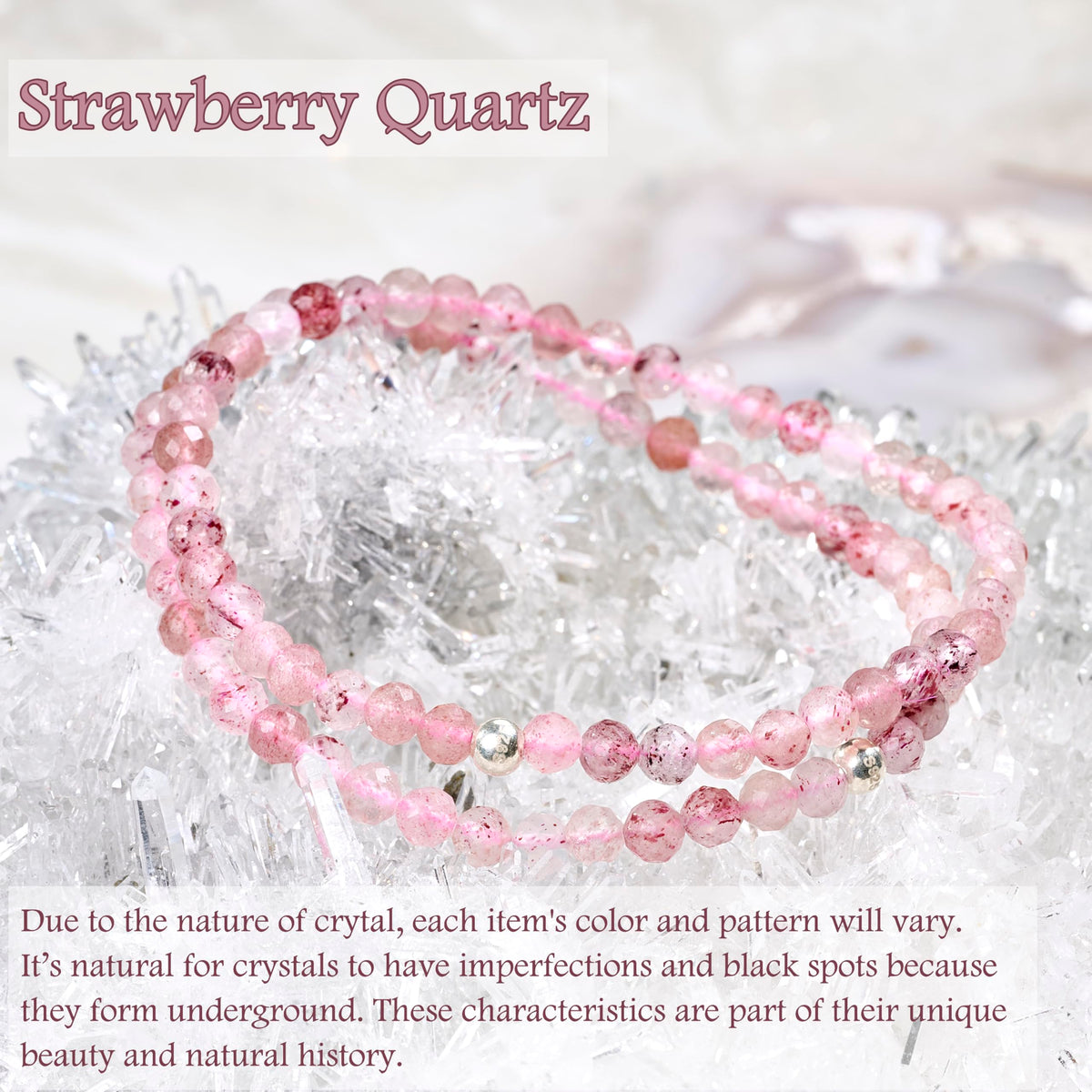 Farfume Strawberry Quartz - Warmth - Beaded Bracelets for Women,Handmade Natural Stone 4mm Beads 925 Sterling Silver Stretch Bracelets, Chakra Crystal Gemstone Jewelry Gifts for Mom