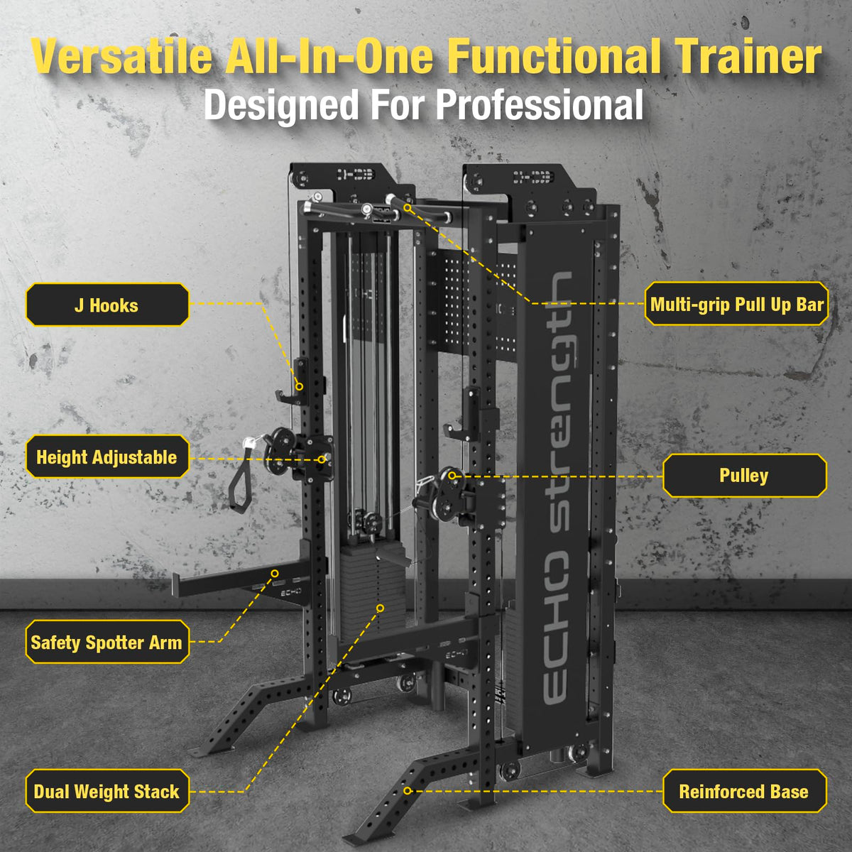 Commercial Functional Trainer Cable Machine with Dual Weight Stacks Power Cage Squat Rack Cable Crossover Exercise Machine with Pulley System All in One Home Gym Systems, Functional Trainer(Model A)