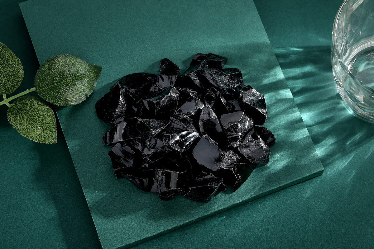QINJIEJIE Black Obsidian Crystals Stone Raw Healing Crystal Bulk Gemstones Large 1" Rocks for Tumbling Cabbing Fountain Decoration Polishing Wire Wrapping Wicca Reiki Rough Stones