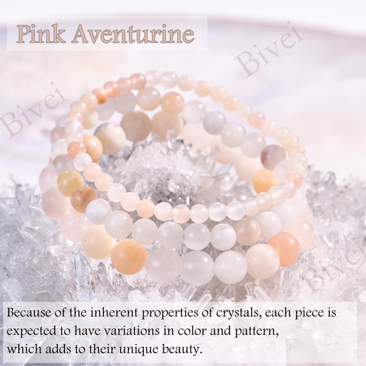 Bivei Pink Aventurine-Gentle Love-6mm Beaded Bracelets for Women Handmade Semi Precious Natural Stone Stretch Elastic Jewelry for Women Yoga Protection Gifts