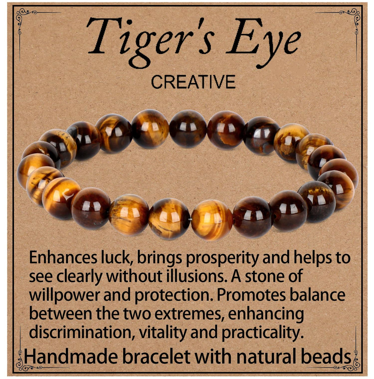 LPBeads Handmade Natural Gemstone Stretch Elastic 8mm Yellow Tiger's Eye Bracelet Healing Crystal Round Stone Beads Jewelry Gifts for Women Men