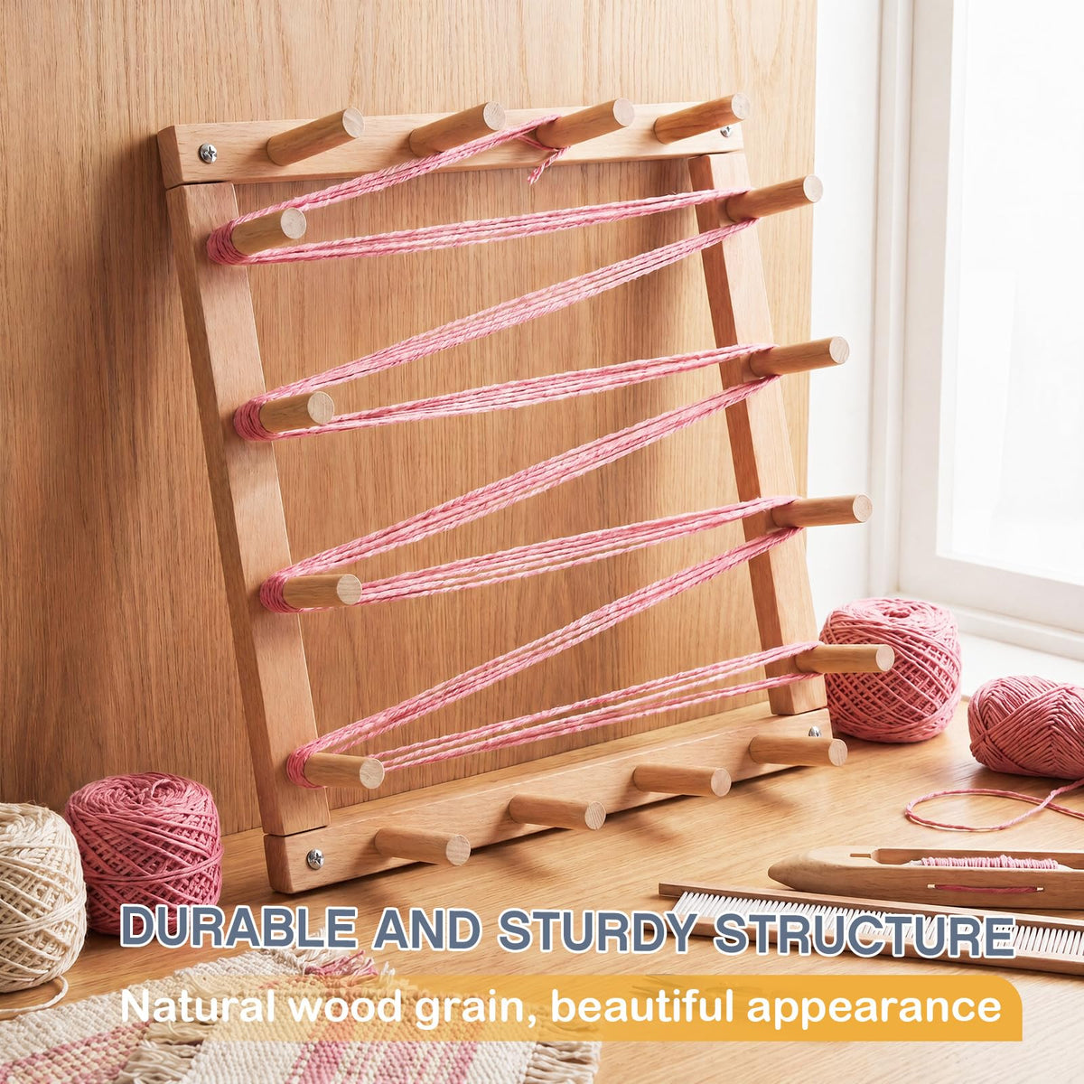 Leinuosen 5 Yard Wood Warping Board Foiling Board Weaving Loom Tools & Accessories Loom Knitting Kit for Beginner Arts & Crafts Supplies