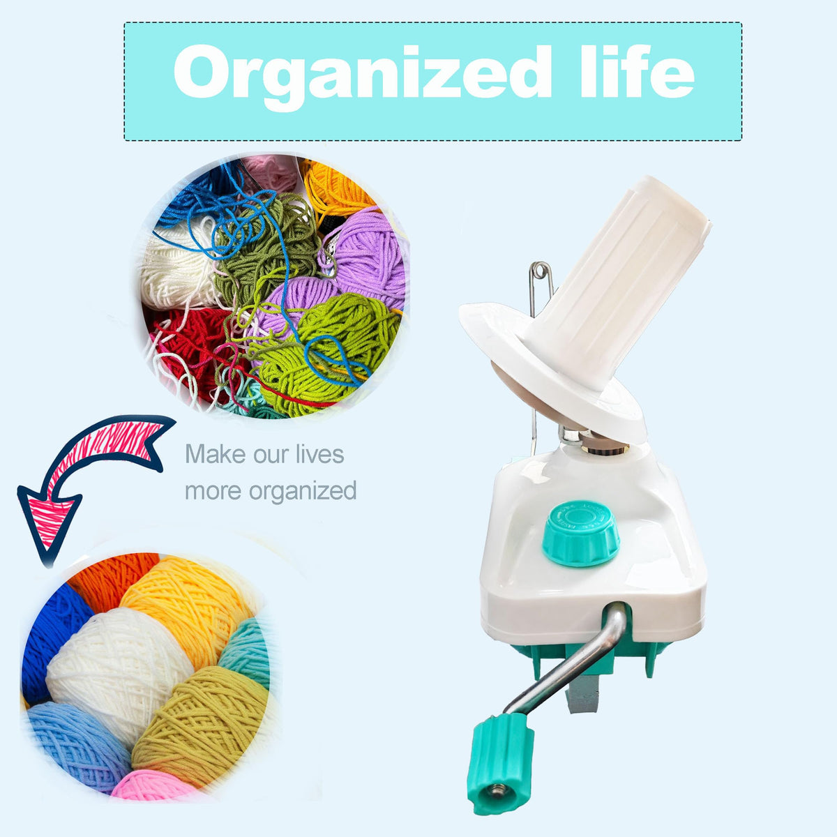 Yarn Ball Winder Hand Operated Winding Wool Winder Machine Yarn String Ball Winder, Convenient Ball Winder for Yarn Tabletop Clamp, Green Blue