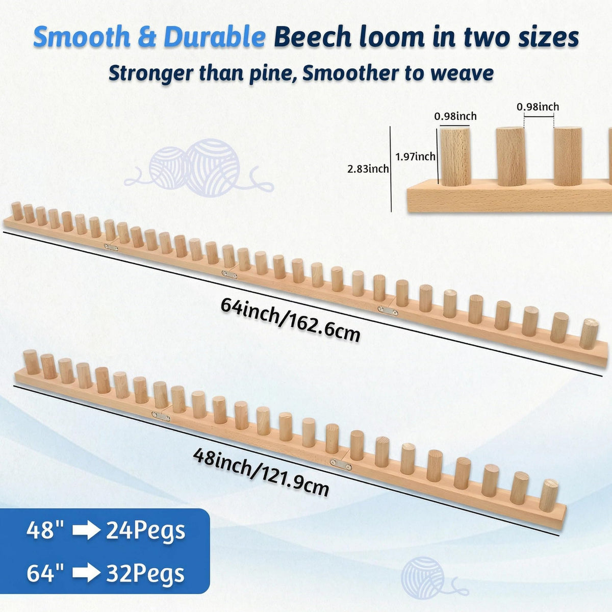 parknshop Upgraded Chunky Knit Loom (48"/60") - Premium Beech Wood Large Blanket Knitting Loom with Screw Fastening, No-Needle DIY Weaving Board for Beginners, Scarves & Handmade Blankets (48")