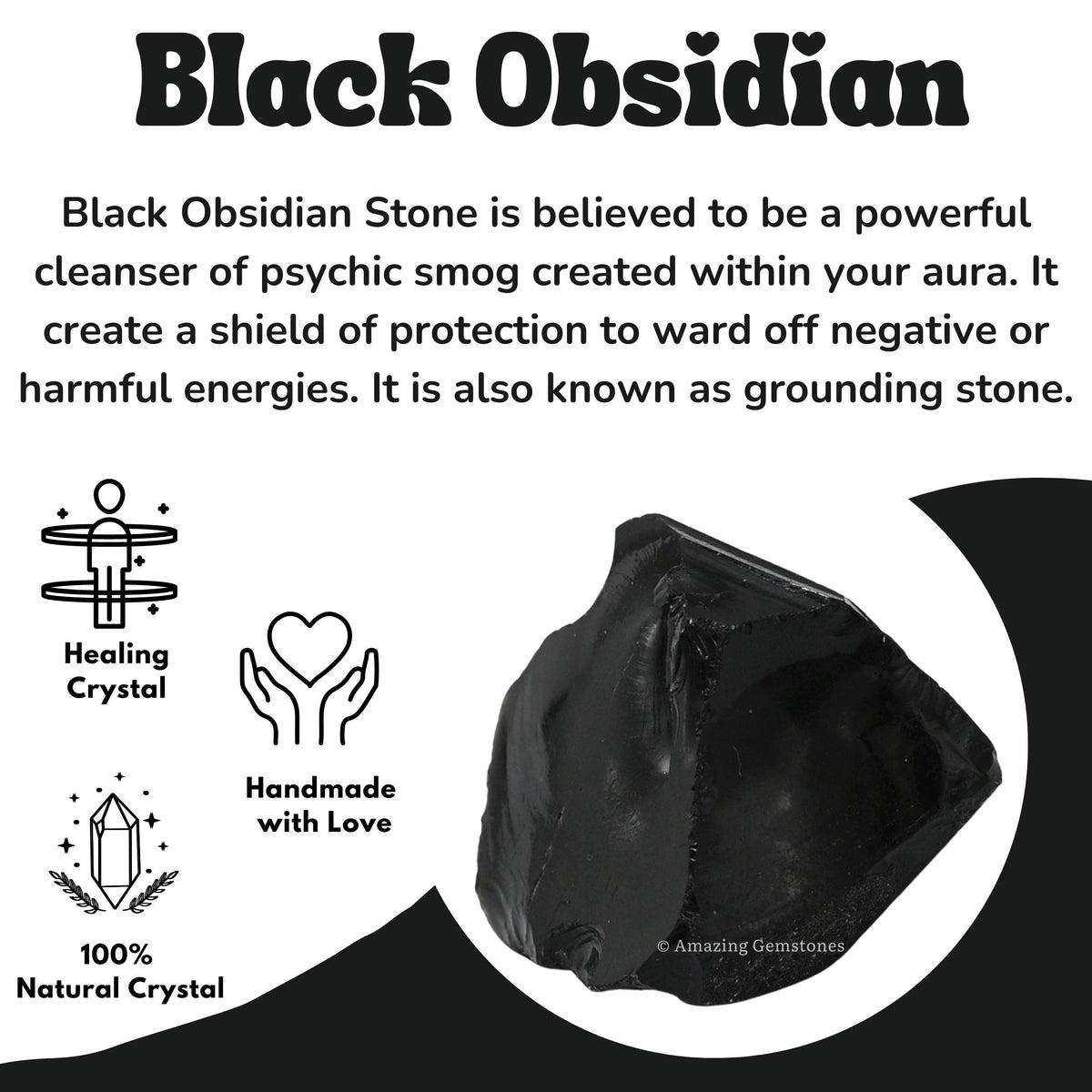 Amazing Gemstone Black Obsidian Rock Crystals and Healing Stones, Natural Raw for Tumbling and DIY, Obsidiana Negra Original (2 Pieces)