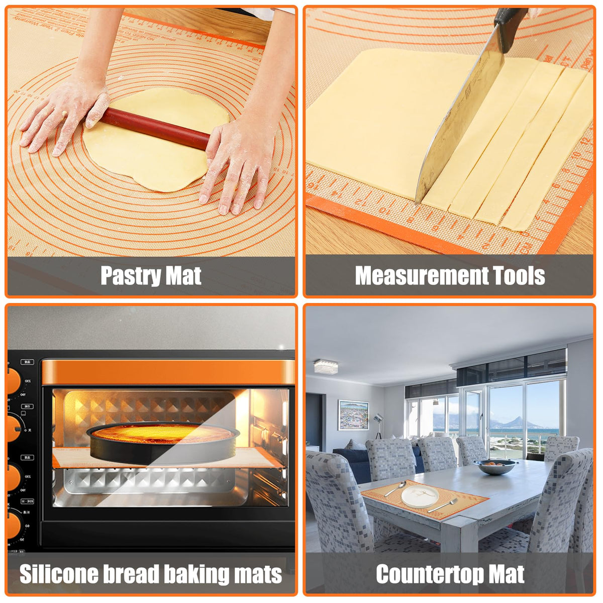 Silicone Pastry Mat 34x26 Inch Nonstick Baking Mat -Perfect for Doug, Pastry, Dough Rolling, Kneading Board, Pie Crust, Fondant, Pasta/Pizza, Kitchen Counter Mat
