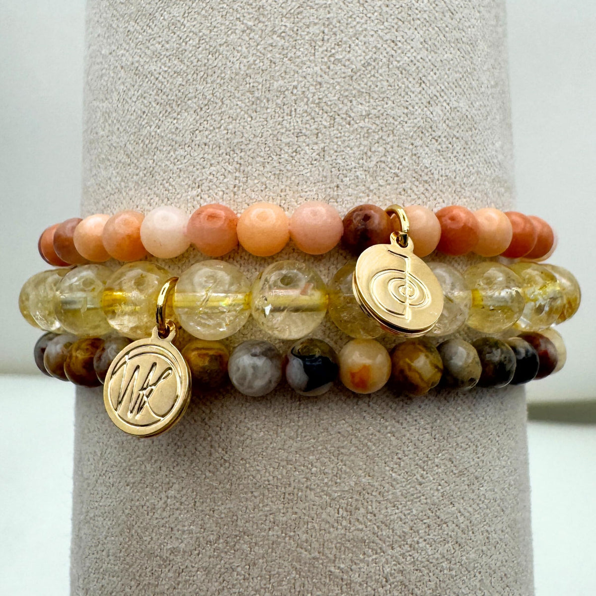 Joy Crystal Bracelet Stack 4mm – Healing Stone Beaded Bracelets – Orange Aventurine,Crazy Lace Agate, and Citrine, Spiritual Energy Jewelry for Motivation, Uplifting Energy, Abundance– Elastic, Unisex, Gift-Ready