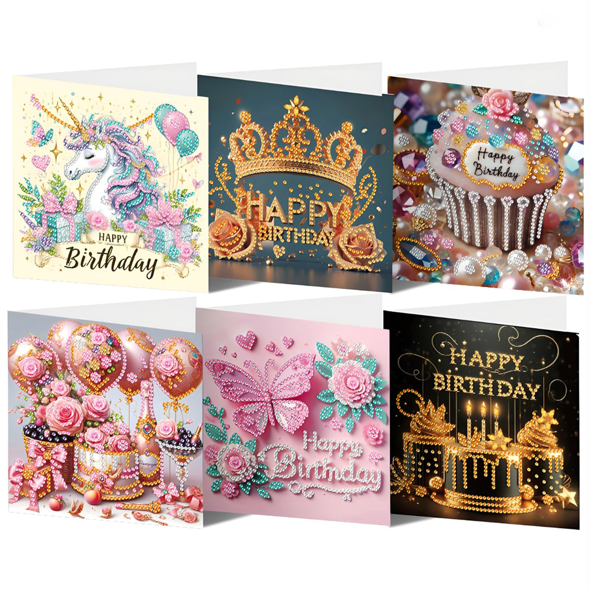 ACSAUMMY Diamond Painting Birthday Cards with Envelopes 6pcs Crown Diamond Art Greeting Cards Kits for Adults 5D Gem Arts Happy Birthday Greeting Cards DIY Arts Crafts For Family Friend Birthday Gifts