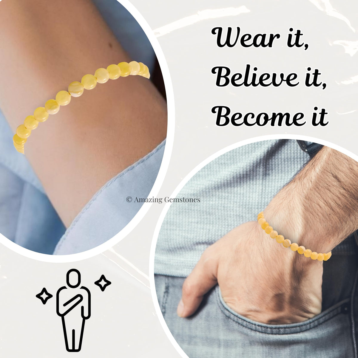 Amazing Gemstone Yellow Calcite Bracelet for Women Men's Gifts - Protection Healing Crystal Bracelet - 6mm Gemstone Beaded Adjustable Bracelet