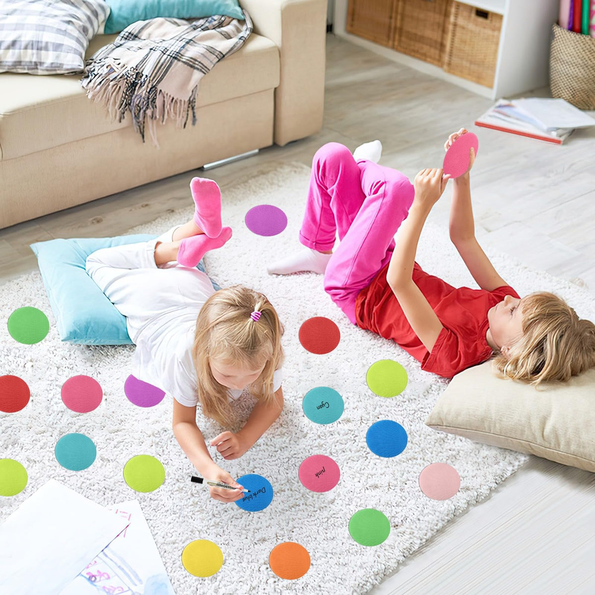 DTOFOOT 50 Pcs Carpet Spot Markers, Circle Floor Dots 5 Inch Dot Markers Carpet Spots for Classroom Decoration Preschool Kindergarten Teacher Supplies Yoga Games and Activities