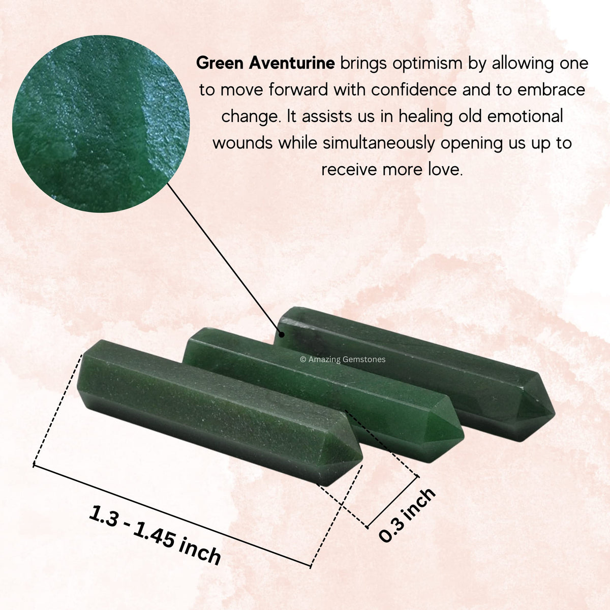 Amazing Gemstone Green Aventurine (Dark) Crystal Points Bulk Healing Crystals - Pack of 3 Single Terminated Healing Wand Point Bulk Crystals for Crafts, Crystal Grid, DIY Work - Premium Crystals