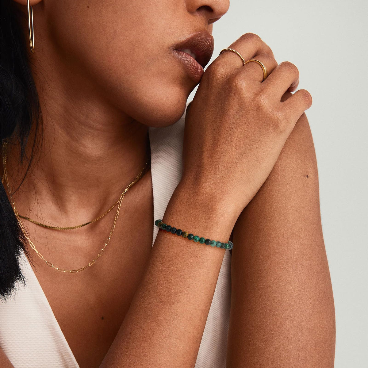 Risyfjew 4MM Handmade African Turquoise Natural Gemstone Stretch Elastic Bracelet,PE Film Anti-oxidation Packaging Natural Stone Crystal Healing Power Energy Gifts for Adult