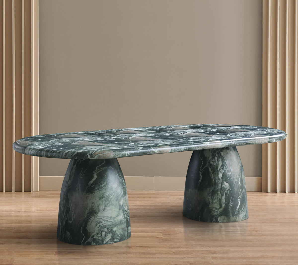 Meridian Furniture 708Green-T Cosenza Collection Art Deco 96" Indoor/Outdoor Concrete Dining Table with Green Marble Finish, 96" W x 44.5" D x 30" H