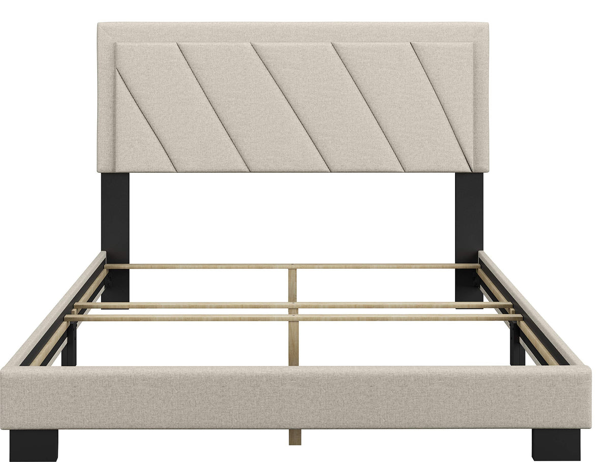 Boyd Sleep Diagonal King Size, White Linen Upholstered Platform Bed with Adjustable Headboard - Qualified Box Spring or Foundation Required for Use