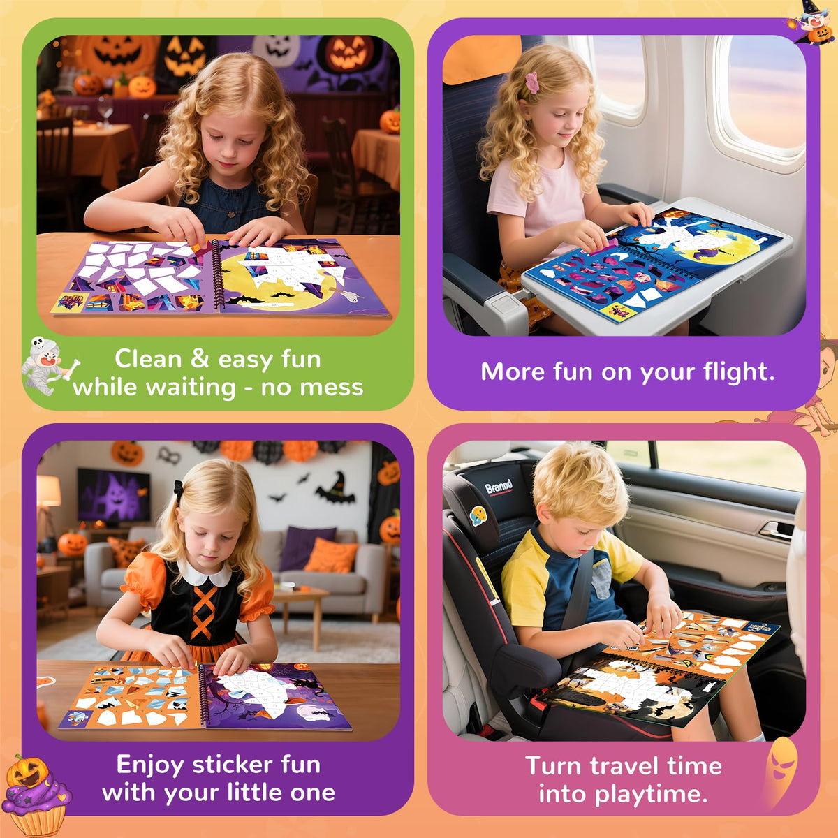 4PCS Paint by Number Sticker Book - Halloween Crafts & Acitivity Puzzles Book for Kids Ages 4-10, Travel Toys for Road Trip & Airplane,Perfect Halloween Gifts & Basket Stuffers for Kids