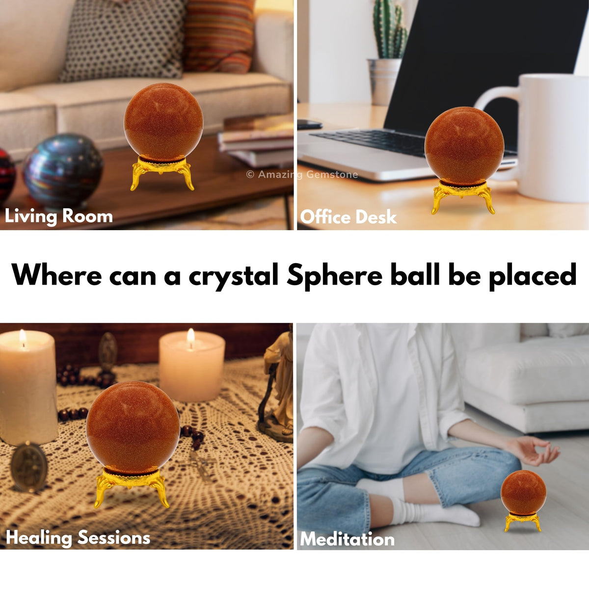 Amazing Gemstone Red Goldstone Crystal Ball with Stand - 2 Inches Crystal Sphere Meditation Balls for Witchcraft and Decorative Balls