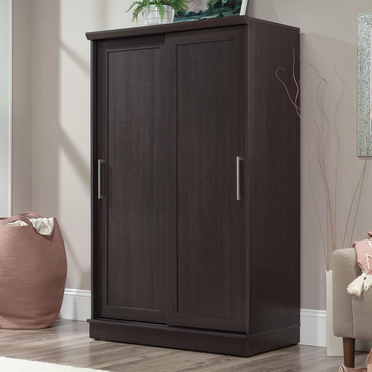 Sauder Homeplus Wardrobe Cabinet with Sliding Doors, Dakota Oak Finish