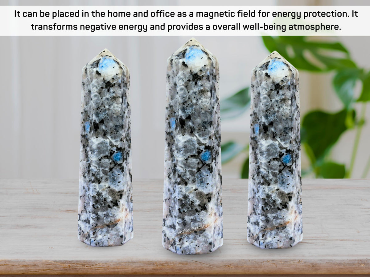 Amazing Gemstone Large Rainbow Moonstone Crystal Towers ~ Natural Healing Crystal Point Obelisk for Reiki Healing and Crystal Grid (5.5" to 6" INCH)