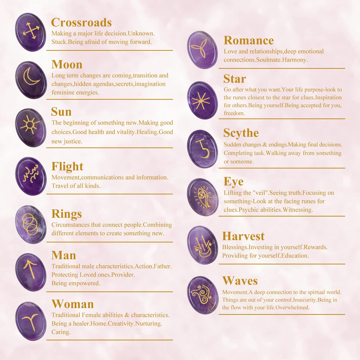 CrystalTears Amethyst Crystal Witches Rune Stones Healing Crystals Gemstone Engraved with Reiki Rune Symbol Natural Amethyst Stones Set for Witchcraft Reiki Healing Divination Meditation