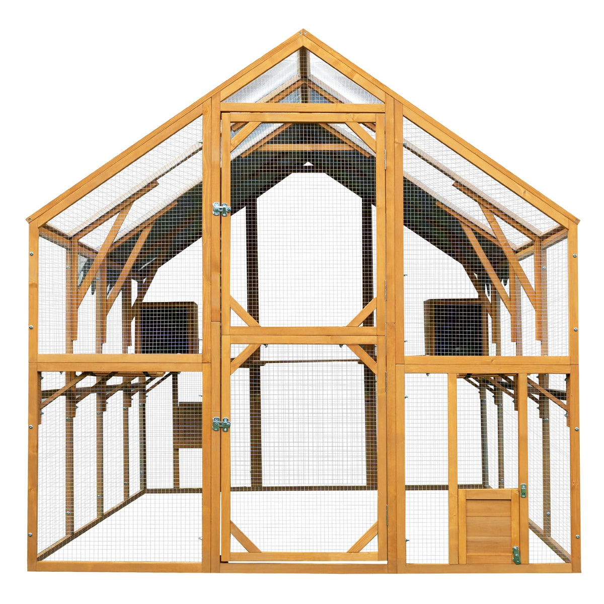 KEIKI 110"L Outdoor Large Chicken Coop with Waterproof Cover, Roosting Platform, Wire Mesh & 2 Lift Small Doors with Locks, Wood Chicken Coop House with Run for Cat Kitten Playpen, Duck, Rabbit, Quail