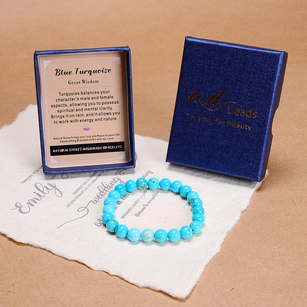 AD Beads Handmade Gemstone Stretch Elastic Bracelet Crystal Healing Reiki Nature's Beauty and Spiritual Essence Unisex (8mm, Blue Turquoise (Great Wisdom))