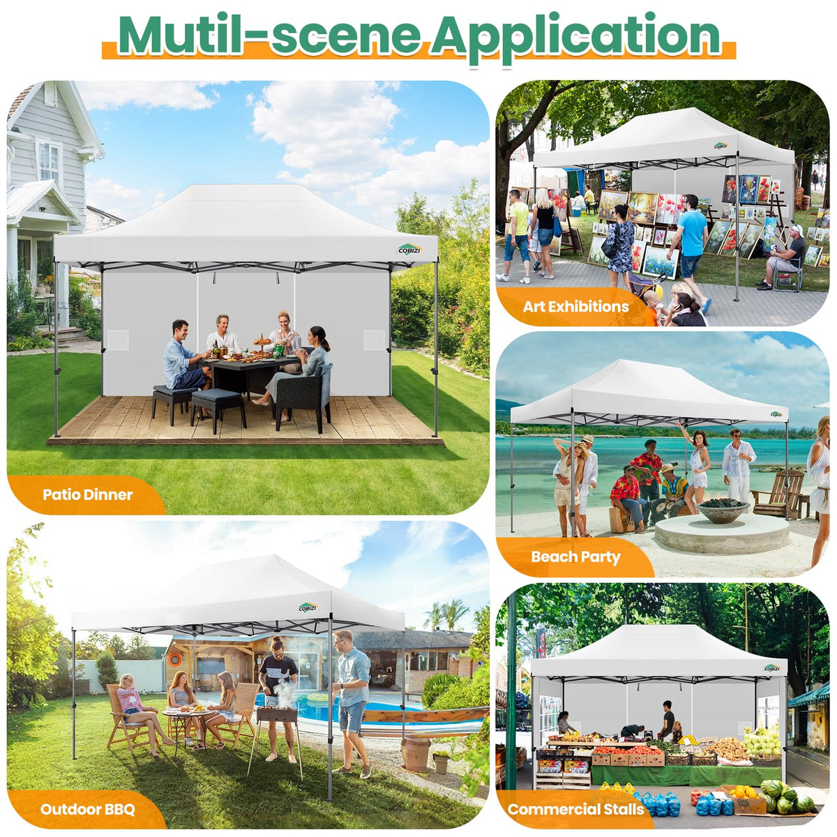 COBIZI 10x15 Heavy Duty Pop up Canopy Tent with 4 sidewalls Commercial Outdoor Canopy Wedding Party Tents for Wedding All Season Wind & Waterproof Gazebo with Carry Bag, White(Frame Thickened)
