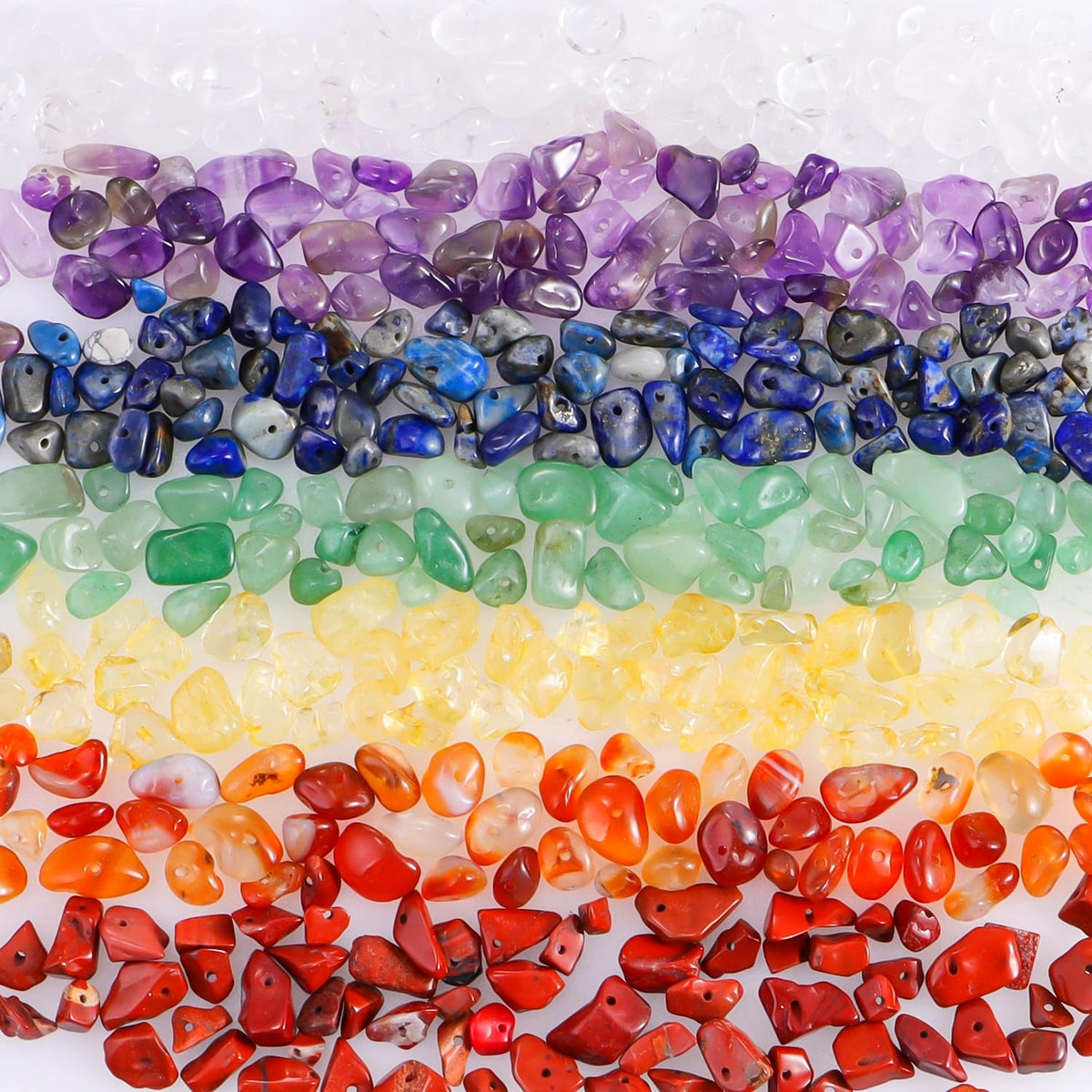 400pcs Natural Chip Stone Beads 7 Chakra Color 5-8mm Irregular Gemstones Healing Crystal Drilled DIY Loose Rocks Bead Crystal for Bracelet Necklace Jewelry Making Crafting