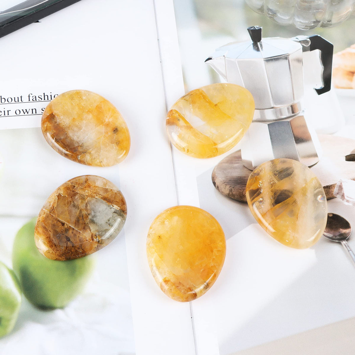 Artistone Citrine Crystal Thumb Worry Stone Hand Carved Healing Crystal Pocket Palm Stone for Meditation Reiki,Water Drop Shaped